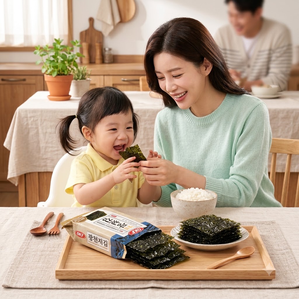 Family enjoying OKF Korean Gim